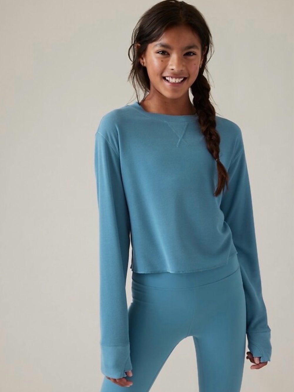 Athleta Girl Teal Blue Cropped Sweatshirt